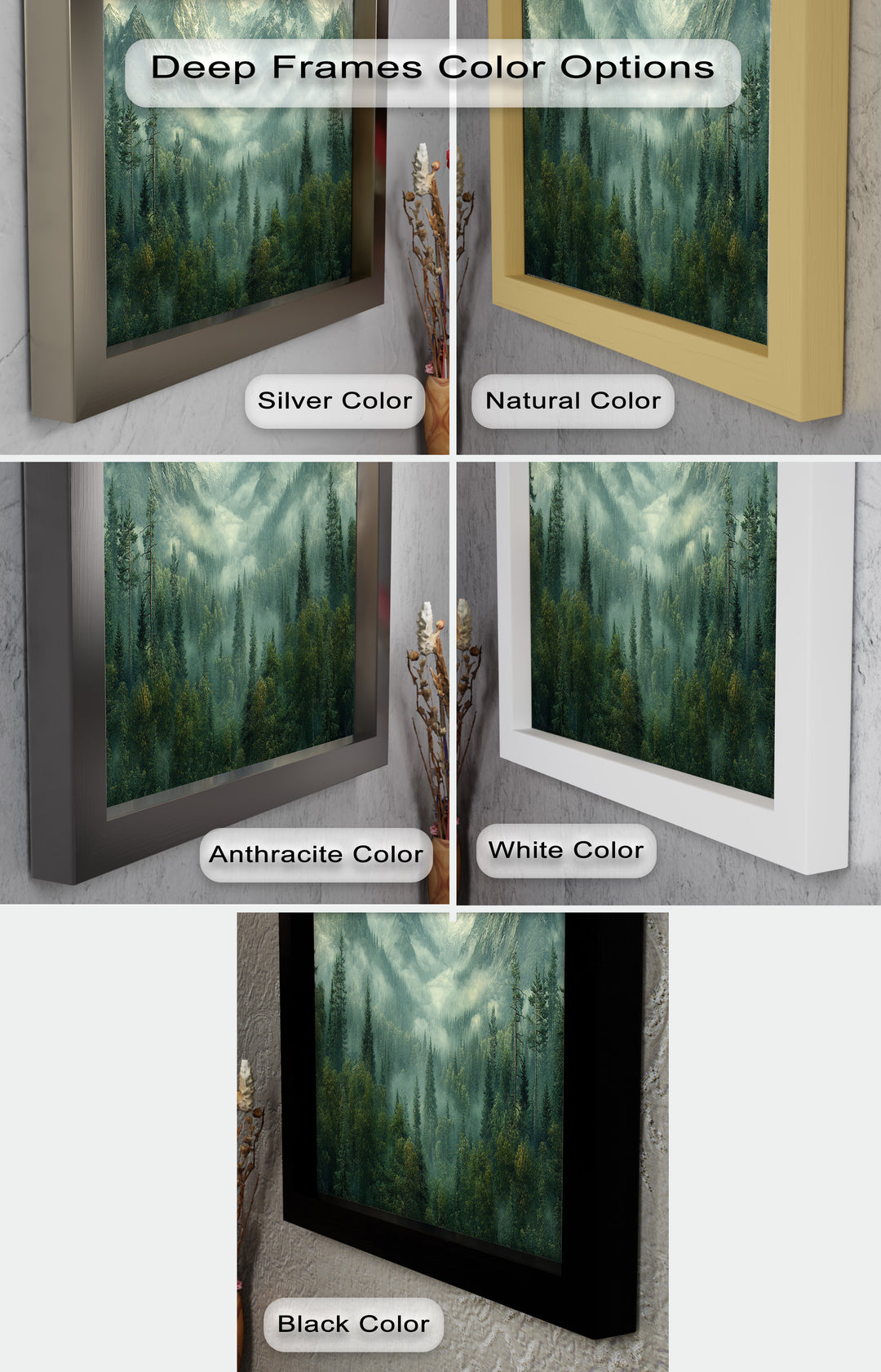 Misty Mountain Forest - Framed Oil Paintings