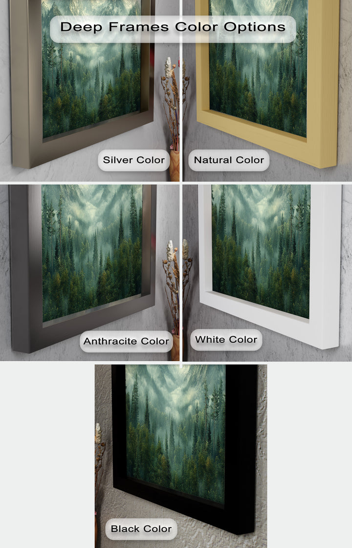 Misty Mountain Forest - Framed Oil Paintings