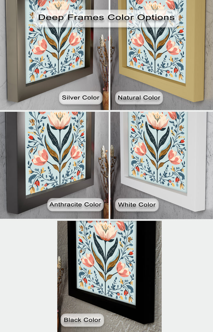 Folk-inspirierte Tulpenharmonie – Boho-Blumenölgemälde