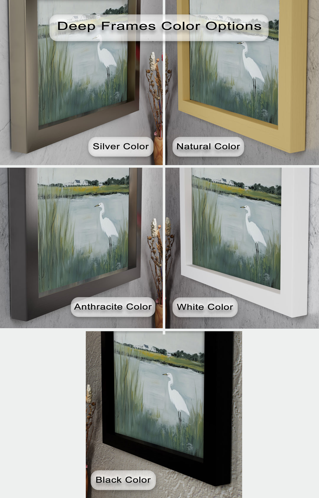 Egret by the Marsh – Minimalist Landscape Oil Painting
