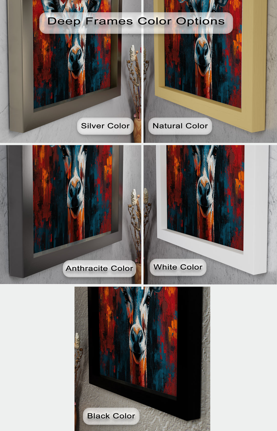 Giraffe Portrait in Abstract Flames – Animal Oil Painting