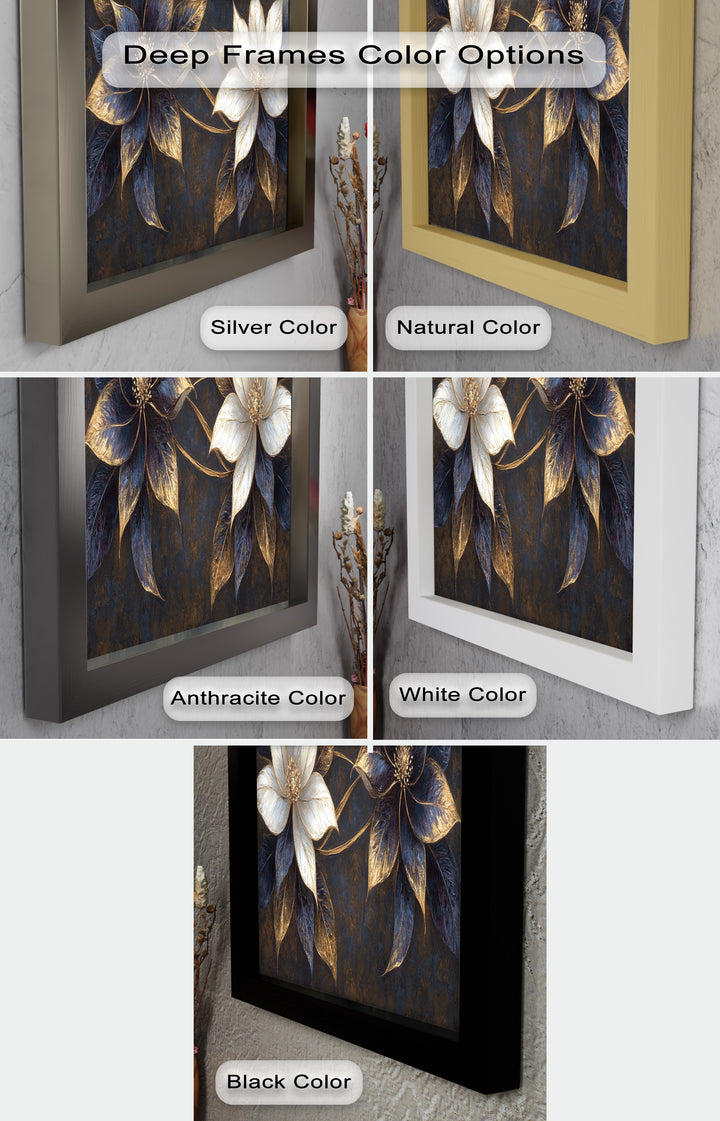 Blue Floral Stained Art – Botanical Oil Painting