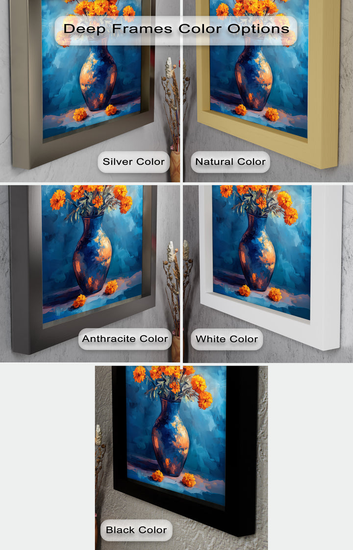 Golden Marigolds in Midnight Blue – Flower Oil Painting