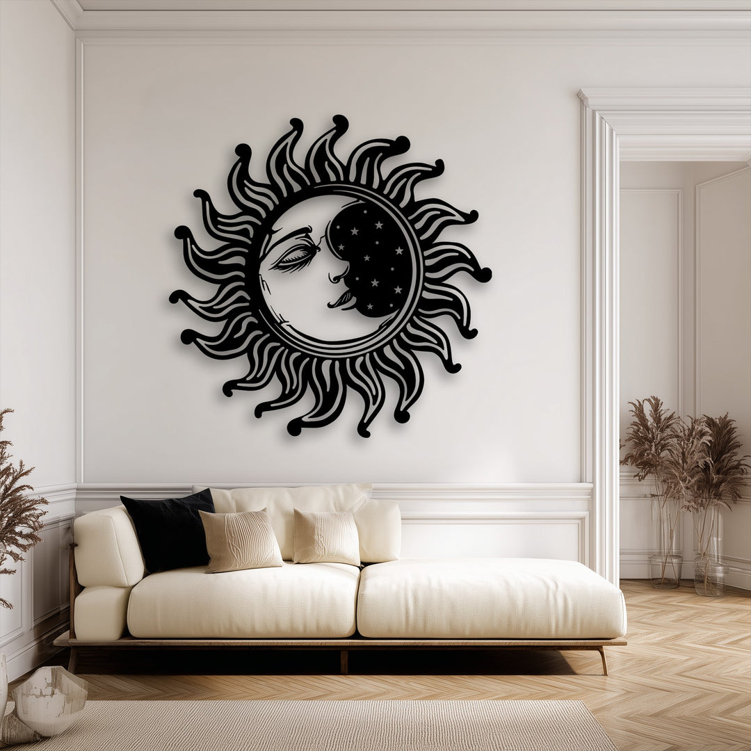 Sun and Moon Metal Wall Art – Celestial Face Design