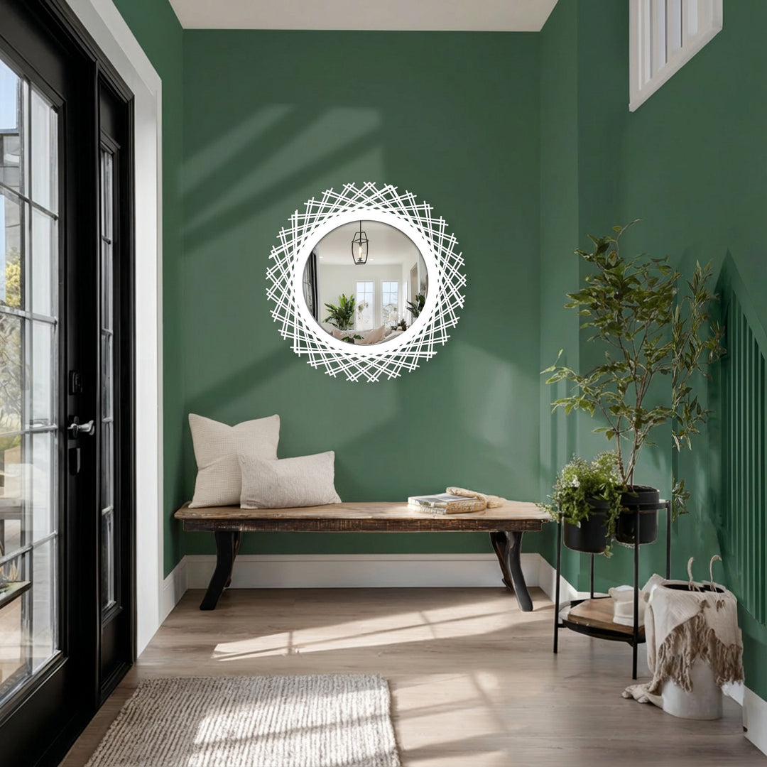 Bathroom mirror with geometric pattern