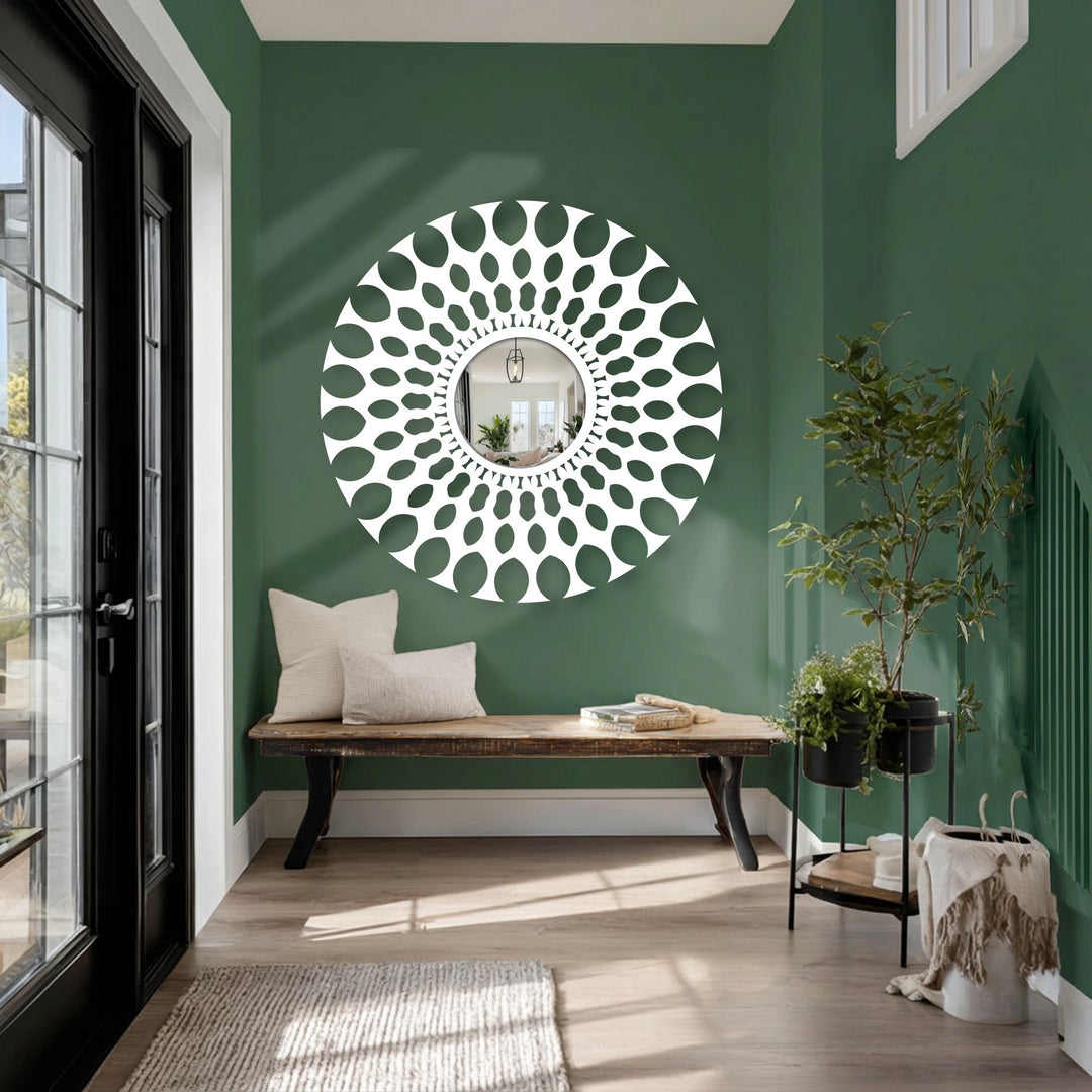 Radiant Pattern Round Decorative Wall Mirror – Modern Artistic Mirror Wall Decor