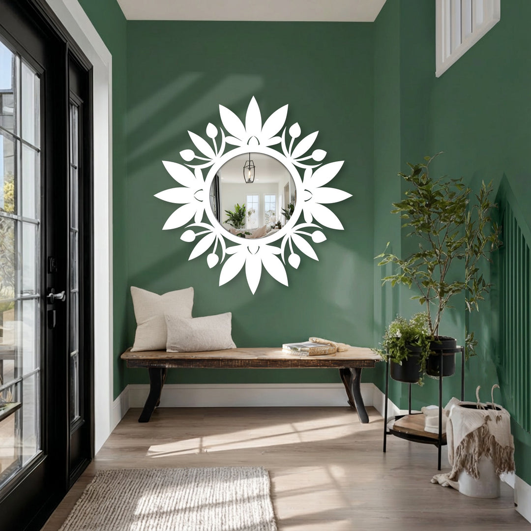 Bathroom mirror with organic botanical shape