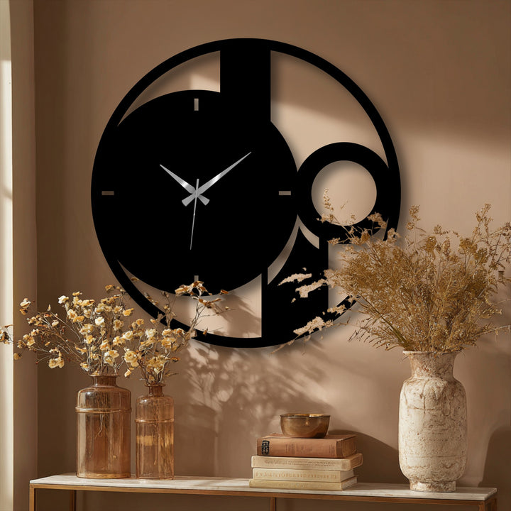 Showcasing the layering effect with this abstract metal art for wall clock, the circular design creates an intriguing interplay of shadows and modern aesthetic.