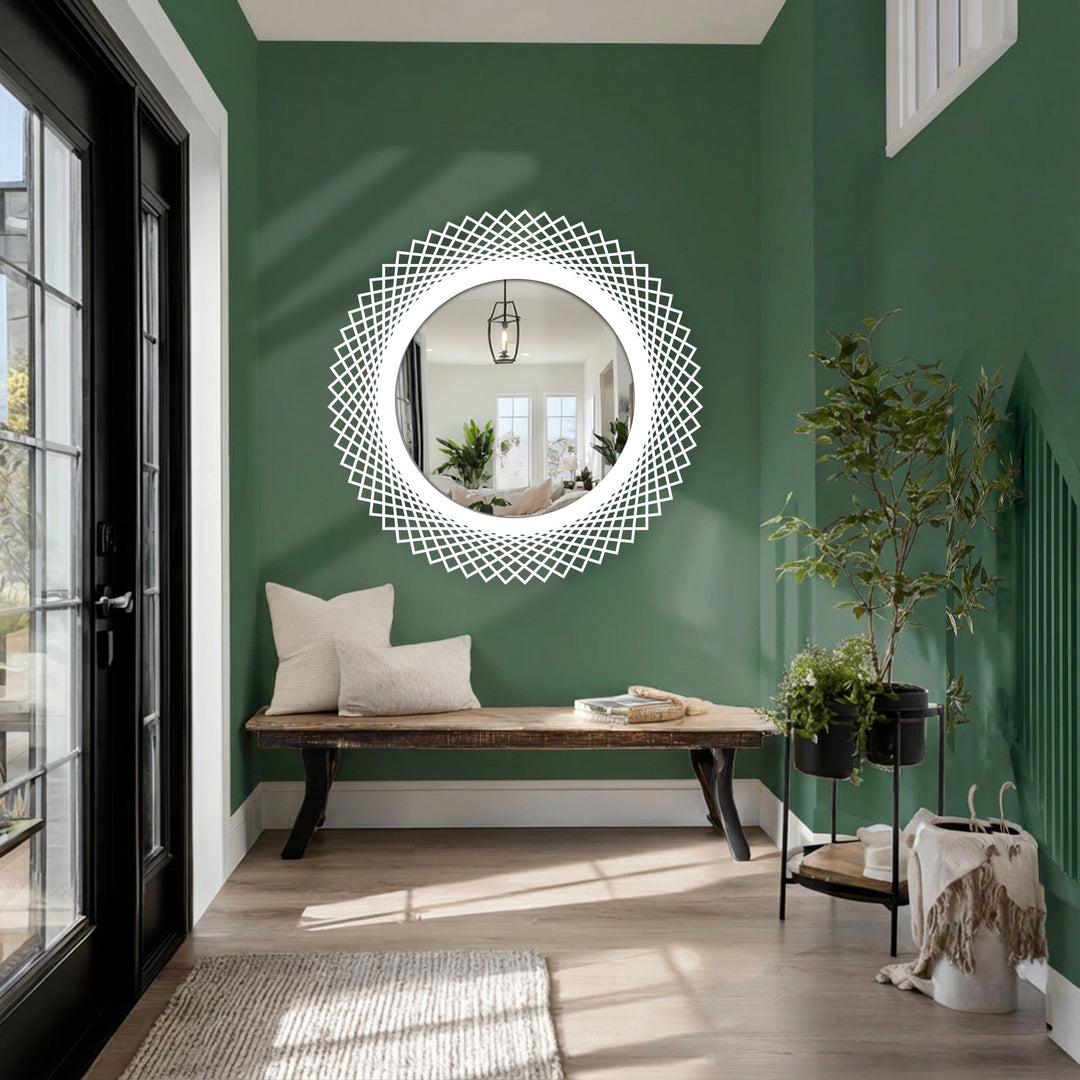 Diamond Weave Round Decorative Wall Mirror – Modern Geometric Mirror Wall Decor