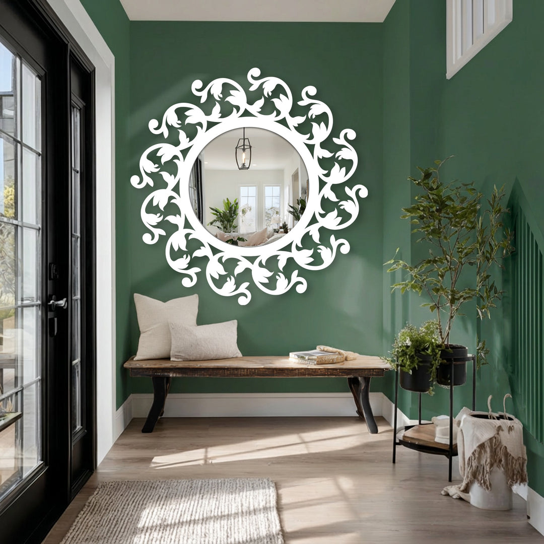 Bathroom mirror with graceful floral border