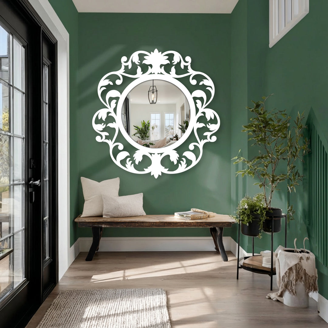 Decorative round wall mirror for entryway