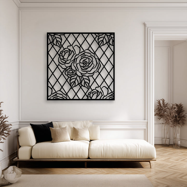 This durable, precision-cut unique metal wall art rose lattice panel boasts exceptional material quality with its sleek black finish.