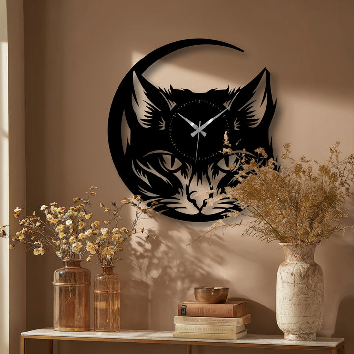 Black is the dominant color in this mystic fox face metal art for wall clock featuring a modern animal design with elegant lines.