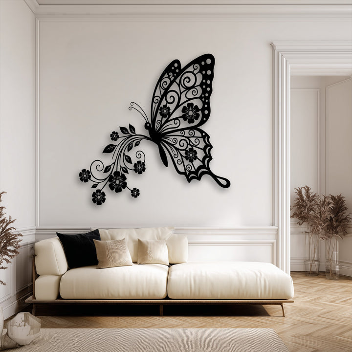 Expertly crafted butterfly metal artwork showcases the high material quality of this elegant floral wall art decor.
