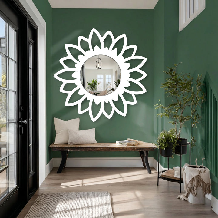 Reflecting in the modern wall mirrors, the softest light from the window gently illuminates the Bloom Silhouette Floor Mirror, enhancing the room's tranquil ambiance.