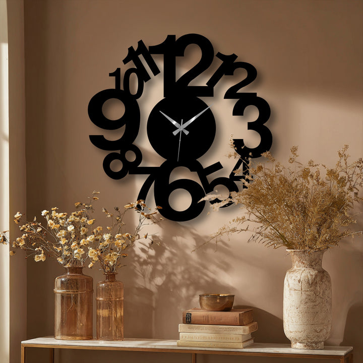 Modern number spiral metal art for wall is showcased in this abstract clock with unique numeric design, providing a creative touch to home décor.