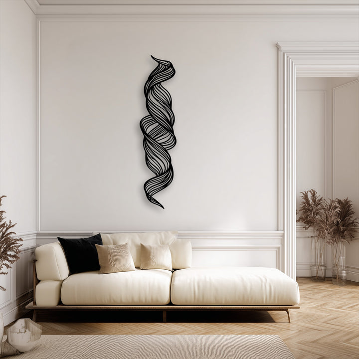 The striking, sinuous geometric lines of the twisted flow abstract metal art for wall create a dynamic, sculptural vertical form.
