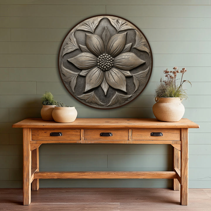 Subtle shading defines the petals, enhancing the depth of this vintage blossom relief oil painting artwork, a floral round evoking softness and tactile charm.