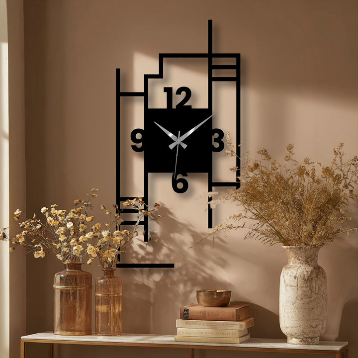 Revealing the abstract quality, this modern city skyline geometric metal wall clock is a striking piece of decoration wall art, with its unique interplay of lines and shapes.