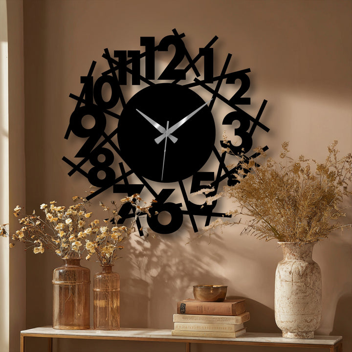 Subtle gradations of light and shadow enhance the depth of this abstract numeric chaos modern metal art for wall clock, creating a visually intriguing display.