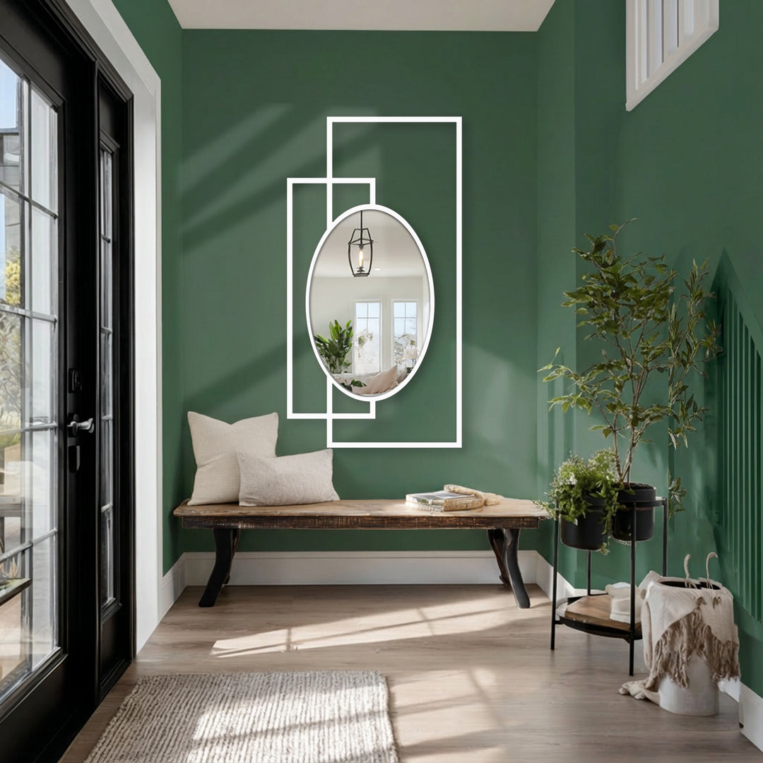 Black frame geometric accent mirror