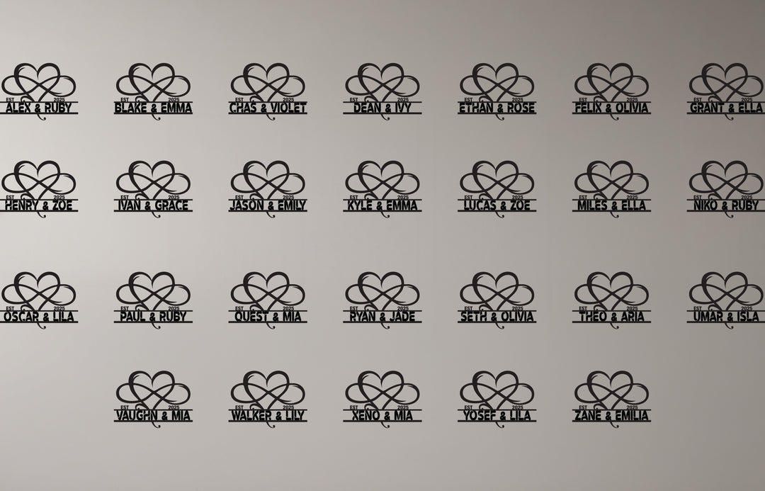 Henry & Zoe Infinity Heart Metal Wall Art – Personalized Couple Name Decor