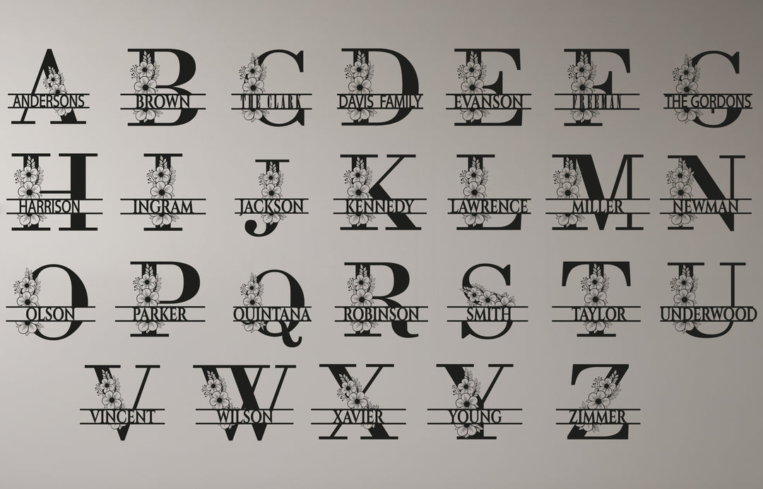 Floral Family Name Metal Wall Art – Custom Monogram Sign