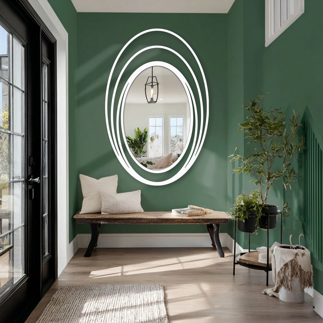 Contemporary oval mirror with halo frame