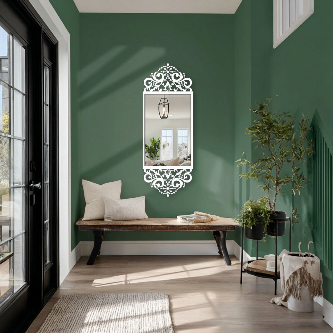 Elegant borders define this baroque scroll frame floor mirror, creating a striking bathroom mirror with a unique metal wall art design.