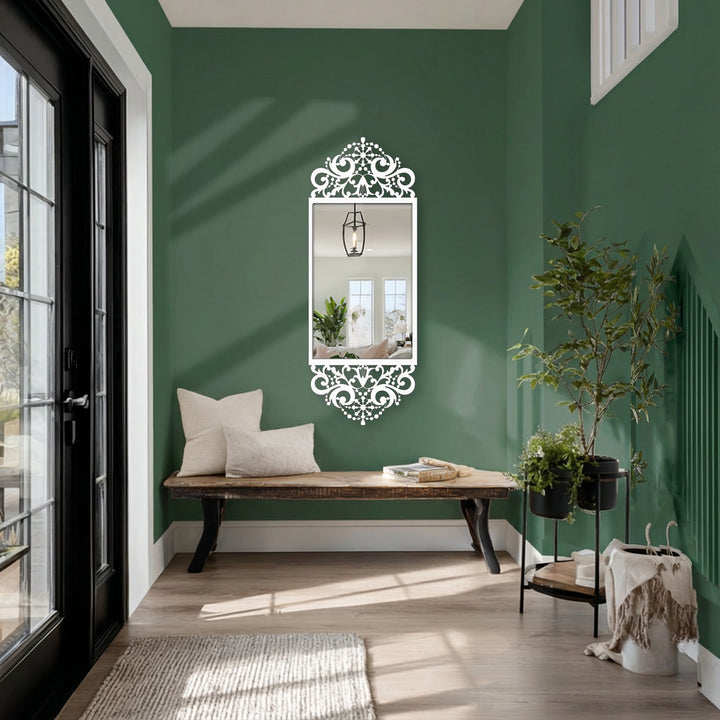 Elegant borders define this baroque scroll frame floor mirror, creating a striking bathroom mirror with a unique metal wall art design.