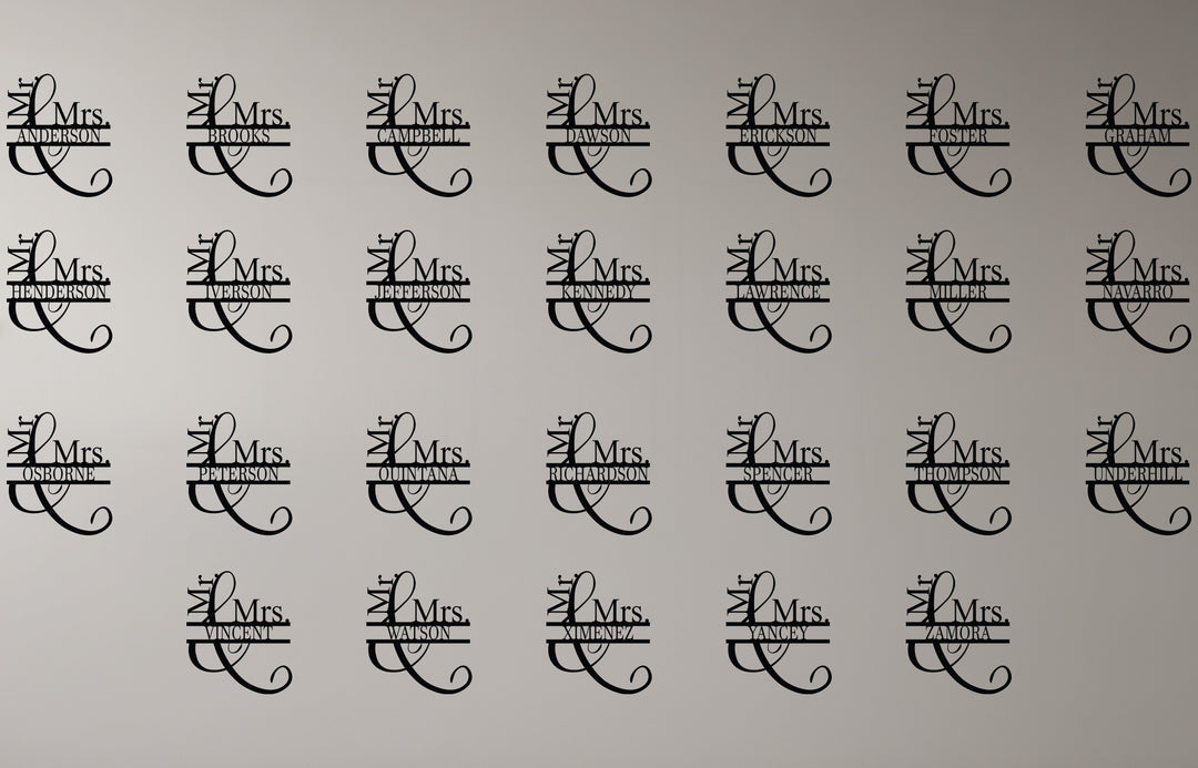 Mr. & Mrs. Brooks – Personalized Couple Name Metal Wall Art