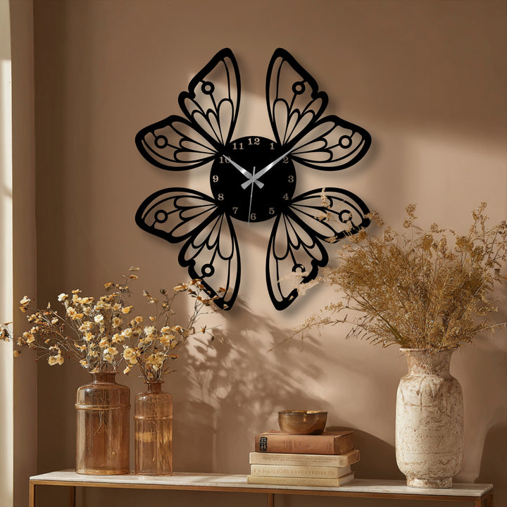 The visual rhythm of the elegant butterfly wings metal wall clock with its symmetrical design creates harmonious decoration wall art.