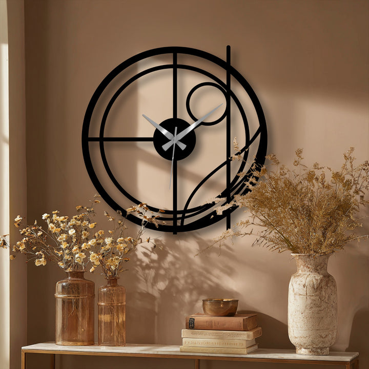 Highlighting the layering effect, the abstract circular line modern metal wall clock presents a compelling piece of unique metal wall art.