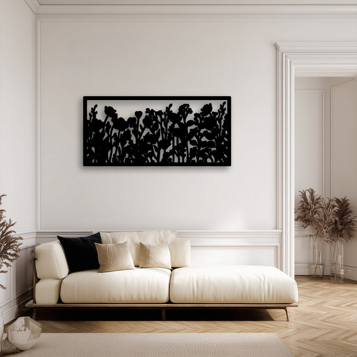 Abstract decorative metal art features a modern wildflower silhouette panel with a botanical garden design, offering a striking, stylized display.