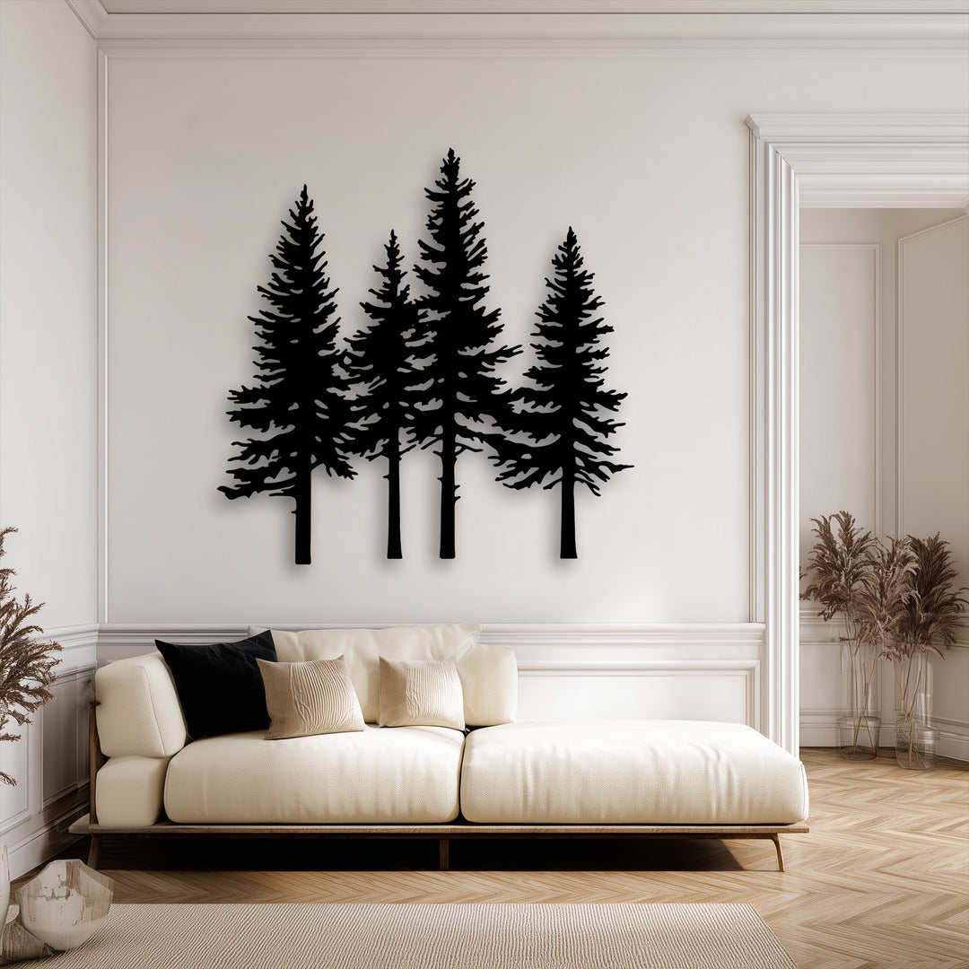Pine Forest Silhouette Metal Wall Art – Nature Landscape Decor