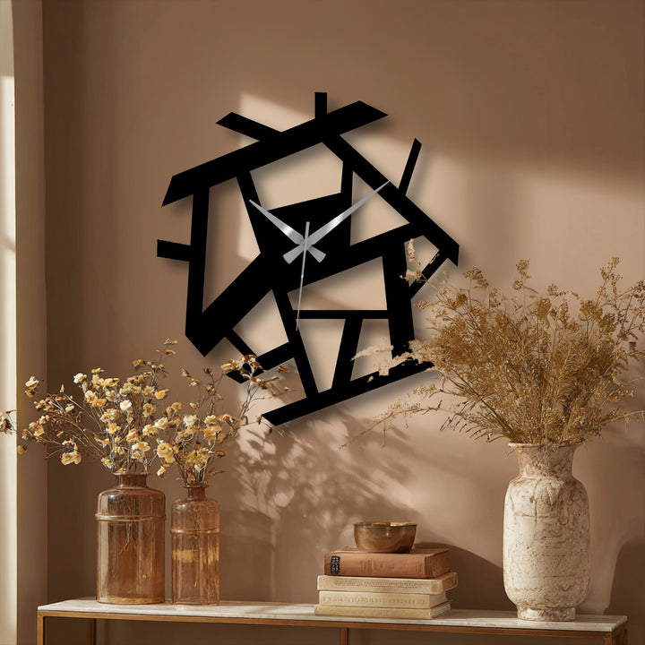 Showing the realistic detail of the Abstract Geometric Modern Metal Wall Clock as stunning metal wall decor with geometric design adding sophistication to any room.