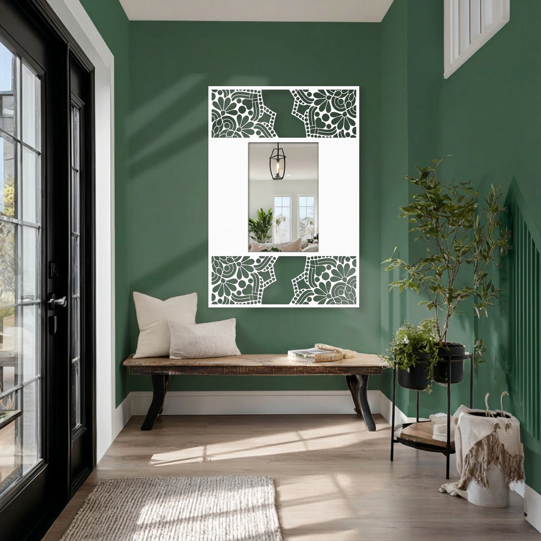 Floral Mandala Frame Metal Floor Mirror – Decorative Pattern Design