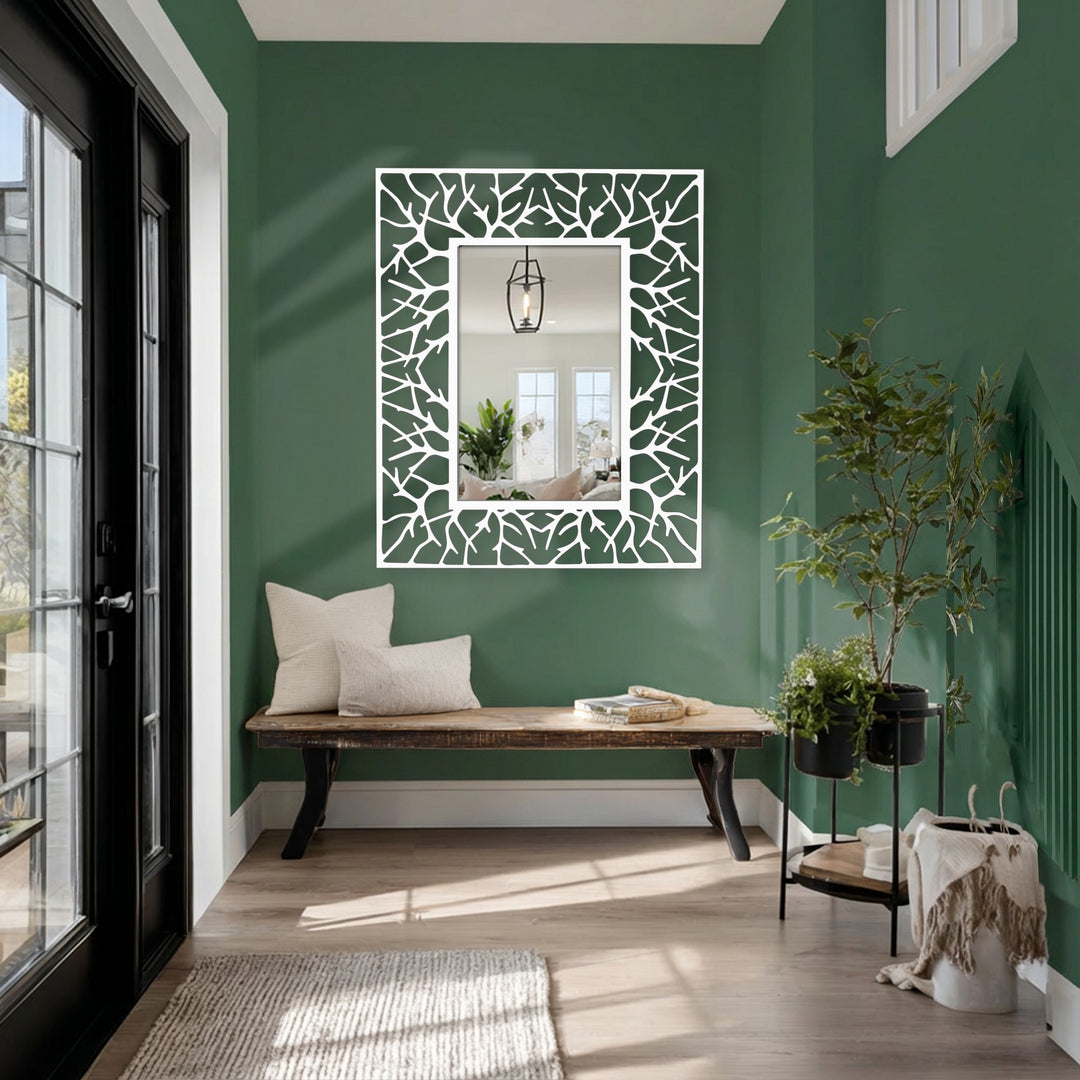 Featuring an abstract branch-style metal frame, this decorative floor mirror is a bold statement piece of metal wall decor, reflecting the interior's focal point.