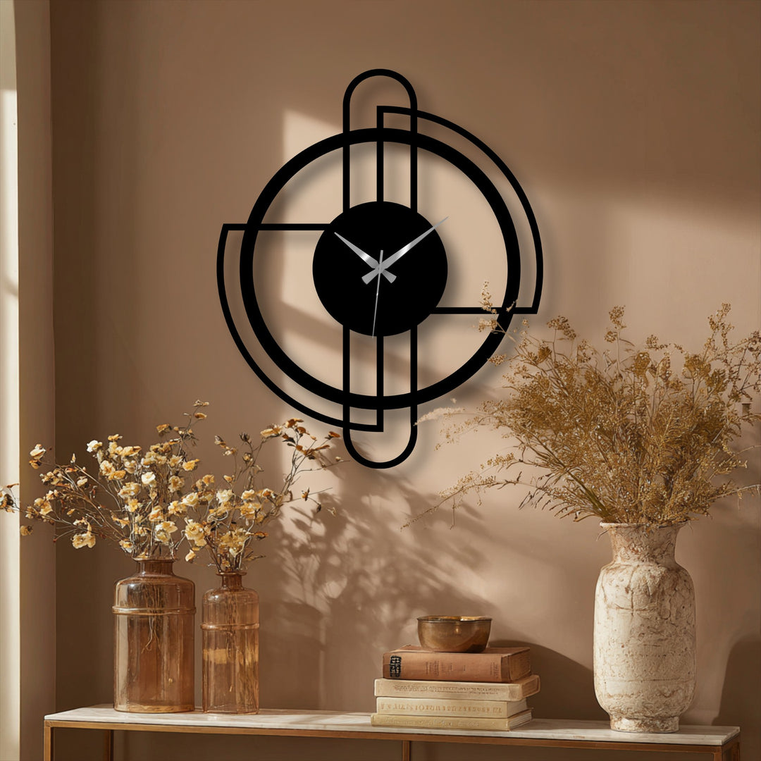The sleek edge of this modern circle frame metal wall clock showcases its minimal line design as decoration wall art, bordering the black face and adding an artistic touch.