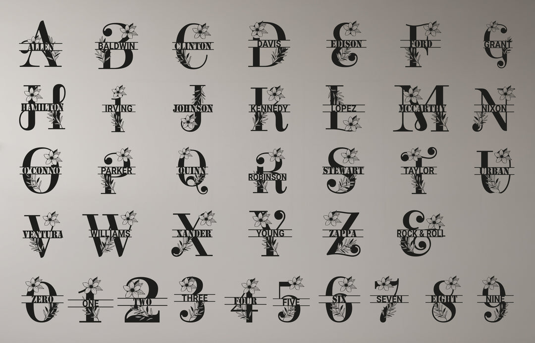 Floral Monogram Metal Wall Art – Personalized Name Sign