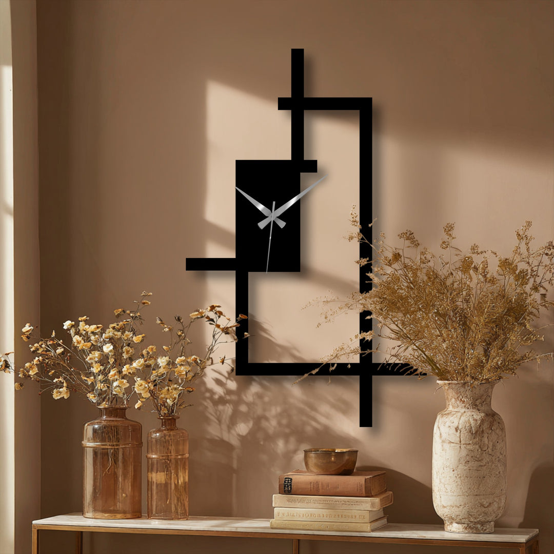 Beige hues dominate this abstract line frame metal wall clock, showcasing a unique metal wall decor with its modern geometric design.
