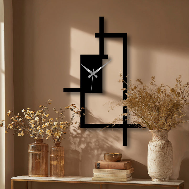 Beige hues dominate this abstract line frame metal wall clock, showcasing a unique metal wall decor with its modern geometric design.