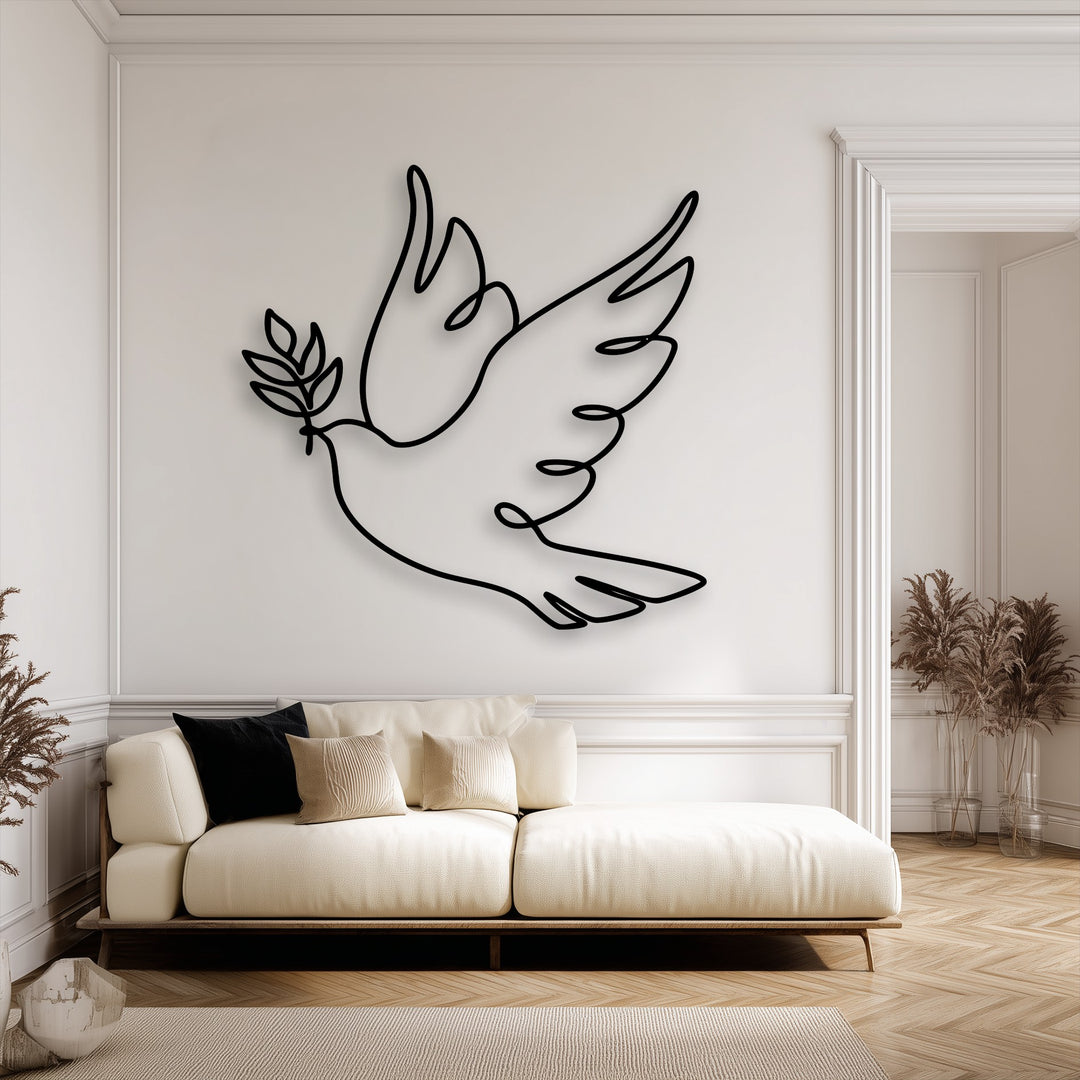 Minimalist Dove Line Art Metal Wall Art – Peace Symbol Decor