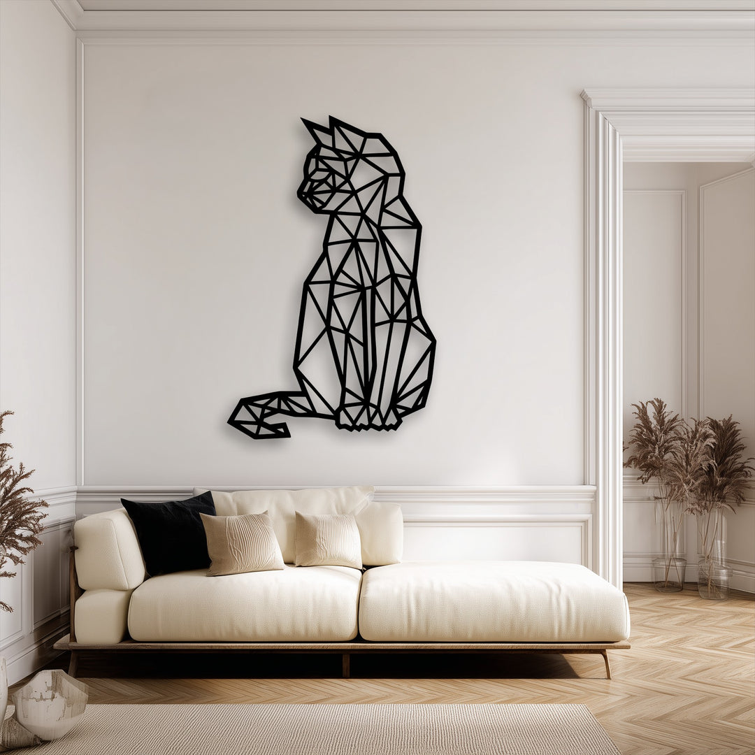 Geometric Sitting Cat – Modern Line Art Metal Wall Art