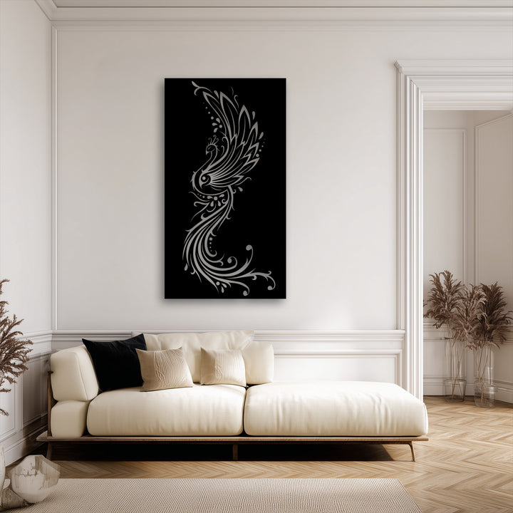 The elegant background showcases classic white walls, intricate molding, and a doorway, creating a refined setting for the ornamental decoration wall art.
