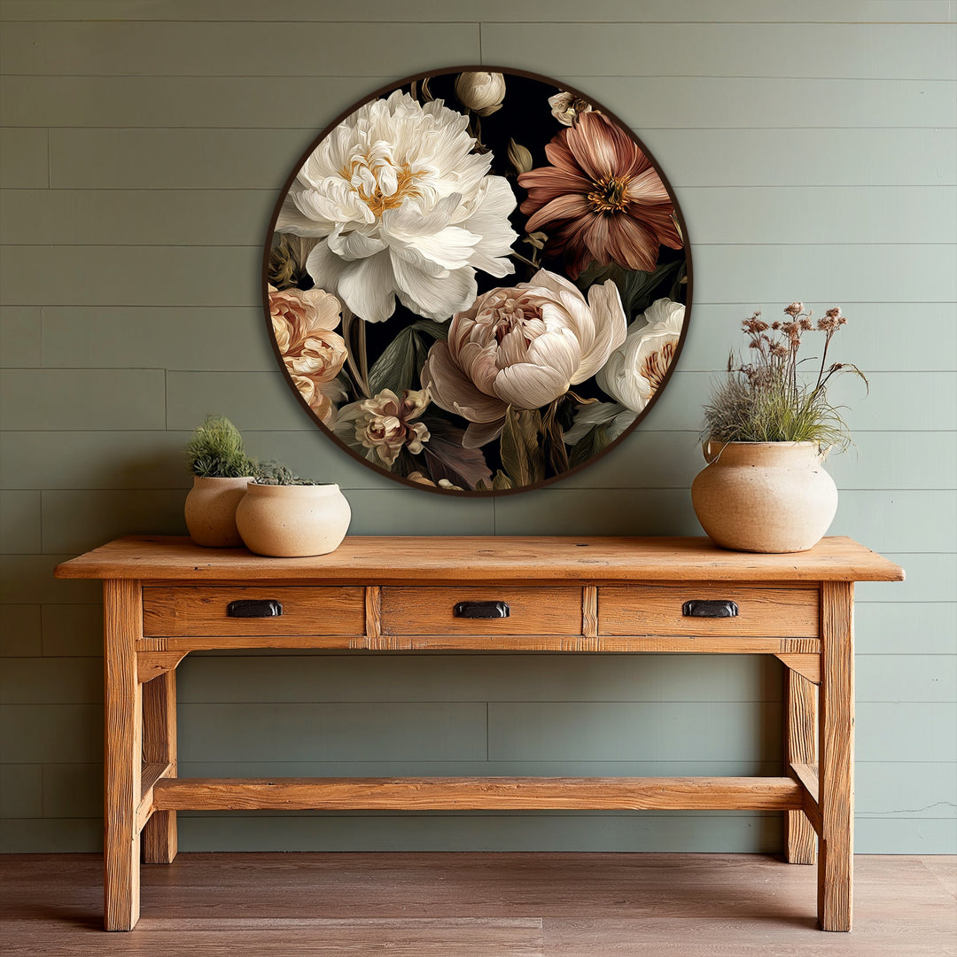 Negative space accentuates the floral arrangement in this Velvet Bloom oil painting wall art, enhancing its classic elegance and drawing the eye.