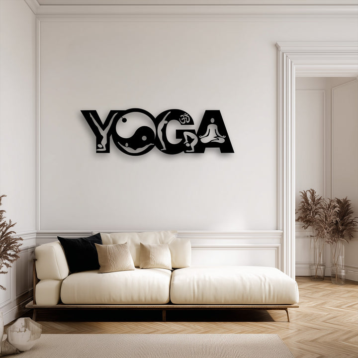 Subtle light and crisp shadows define the detailed Yoga Balance Flow Yin Yang meditation metal art for wall, creating visual depth.
