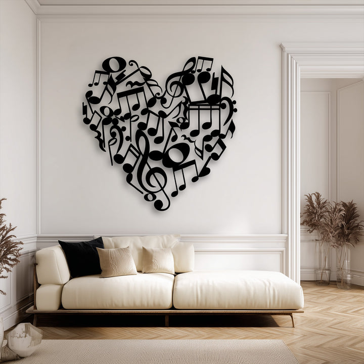 The exceptional material quality of this Heart-Shaped Music Notes Metal Wall Art provides a durable and elegant decoration wall art piece.