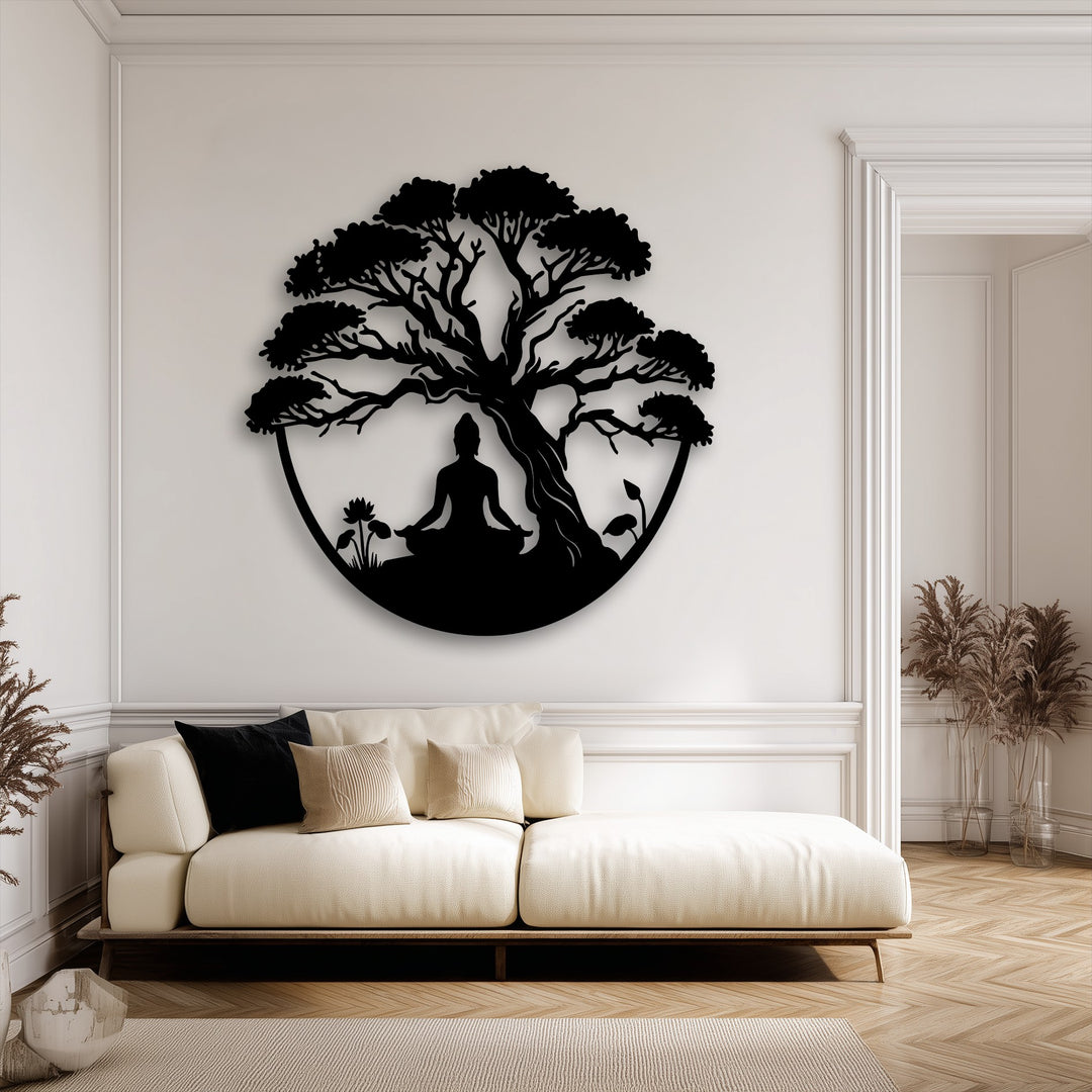 Meditation Tree Metal Wall Art – Zen Yoga Decor