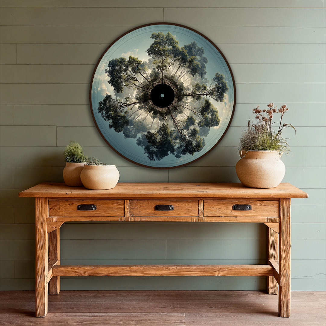 Highlighting the abstract quality, this celestial canopy oil painting decoration presents a radial forest perspective where tree symmetry converges into an immersive, dreamlike vision.